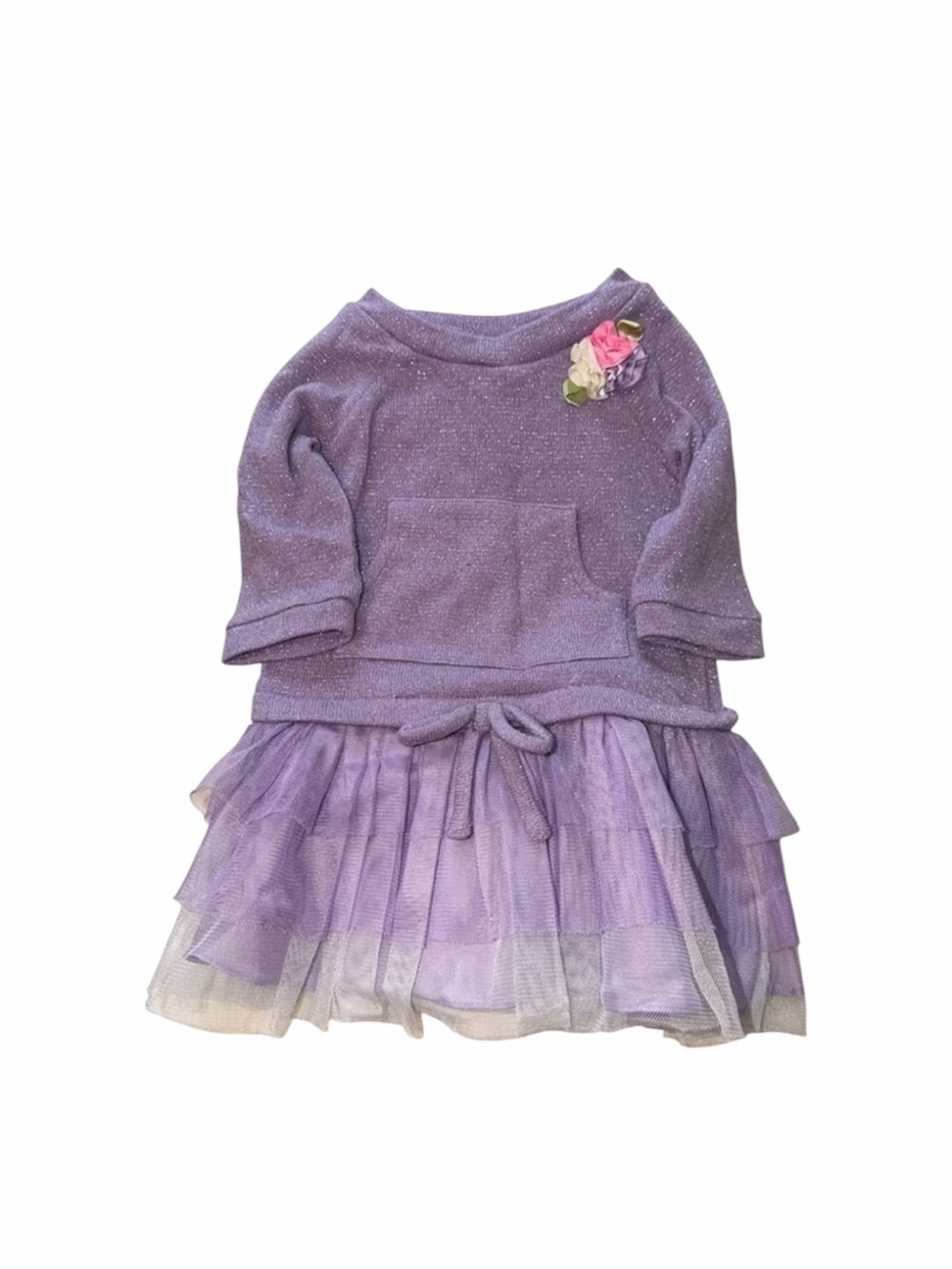 Youngland Purple Sweater Tulle Dress Floral Accent Size 3T